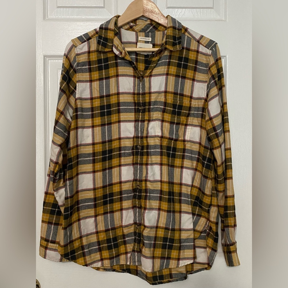Women's Large American Eagle Outfitters Yellow Plaid Shirt